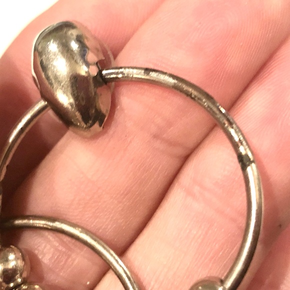 3/$32 VTG 80s Polished Silver Metal Beaded Door Knocker Hoops Pierced Earrings - Picture 7 of 11